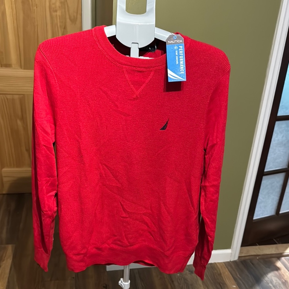 Nautica Red Crewneck Sweater Soft Knit Design